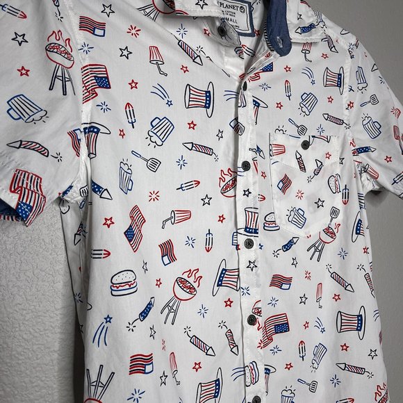 Free Planet White Button Down Patriotic Picnic Summer Size XS - Picture 4 of 11